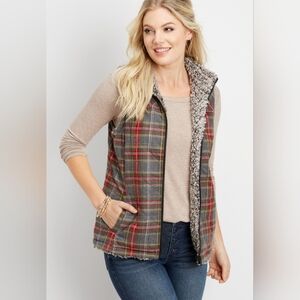 Maurices Plaid Sherpa Vest Sz M